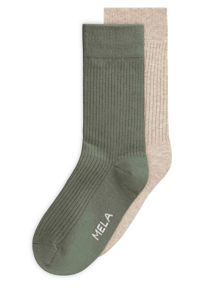 MELAWEAR Ribbed socks 2-pack thyme birch blend unisex
