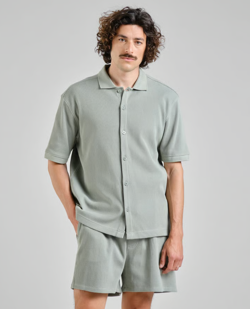 DEDICATED Falkvik waffle shirt iceberg green men