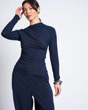 JAN 'N JUNE Tove asymmetrical long sleeve top nightfall women