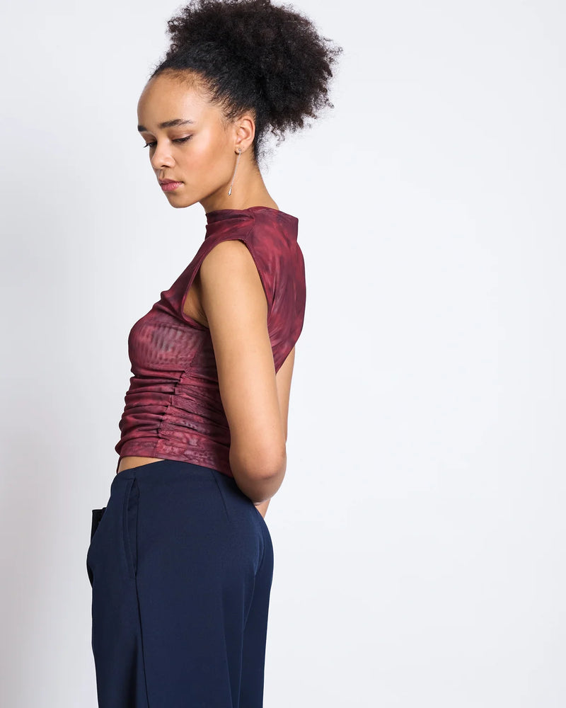 JAN 'N JUNE Laguna ruffle mesh top carmine curl women