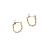 Gold hoop earrings with chain detail on a white background