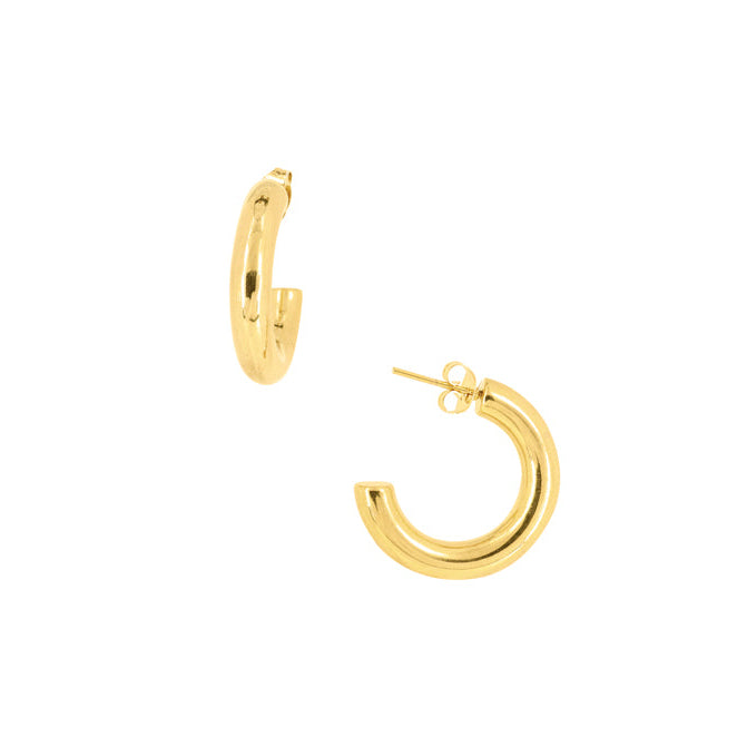 Gold hoop earrings on a white background