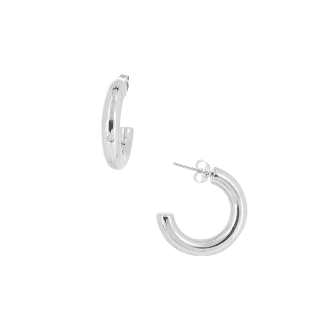 Silver hoop earrings on a white background