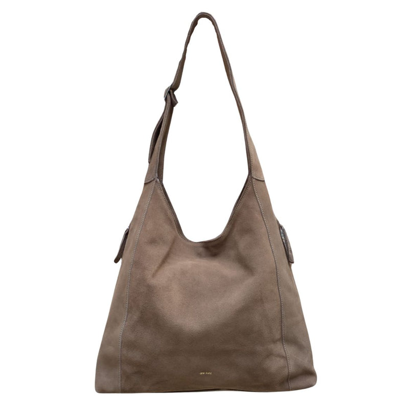 ANN KURZ Double zip hobo bag suede fango women