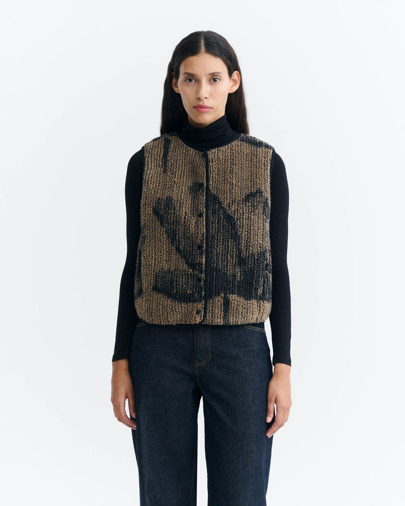 THINKING MU Jay vest camel lotus women