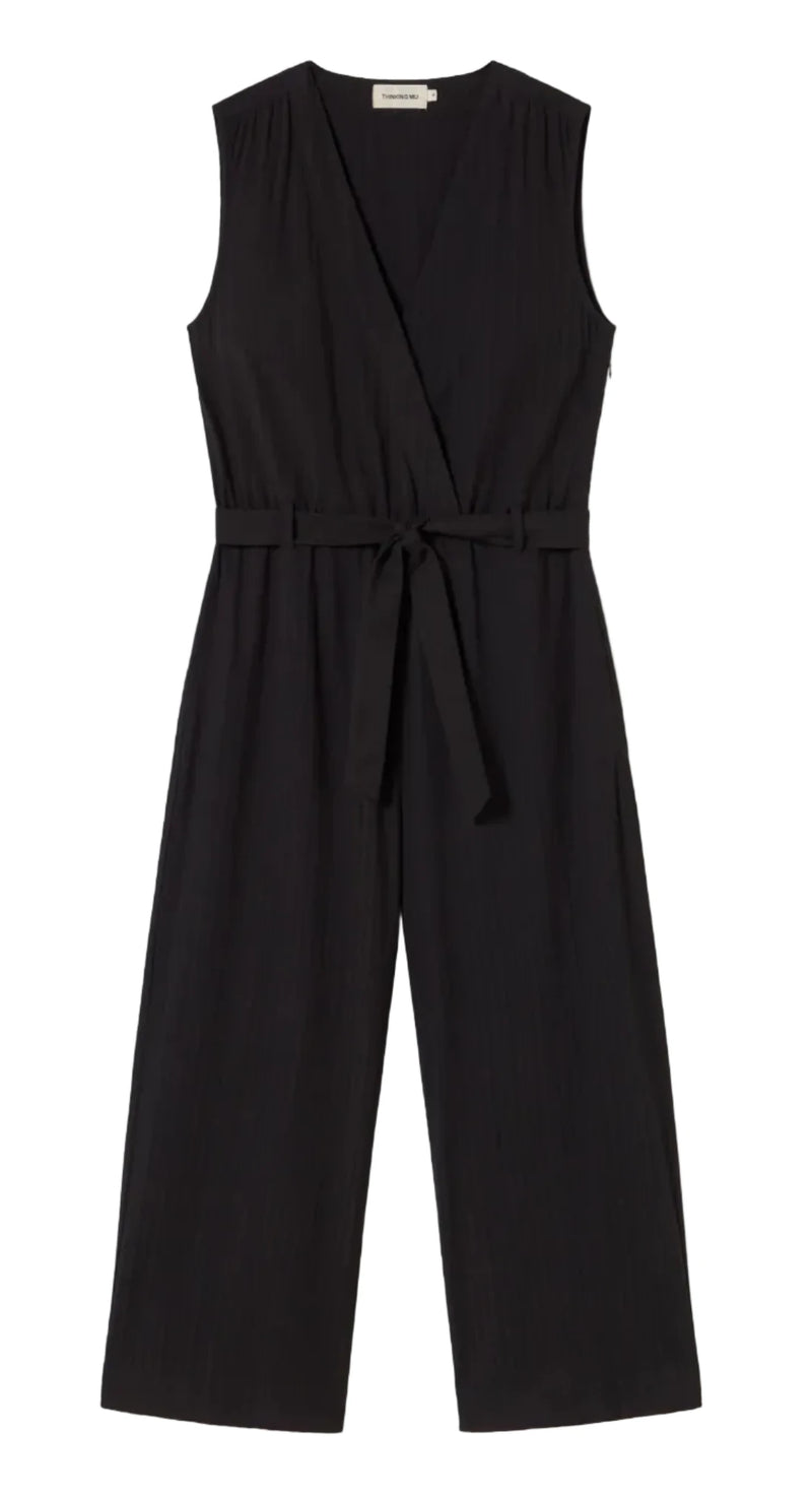 THINKING MU Winona seersucker jumpsuit black women