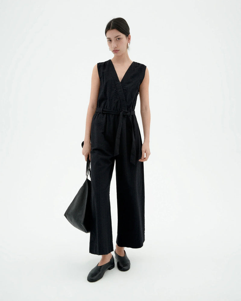 THINKING MU Winona seersucker jumpsuit black women