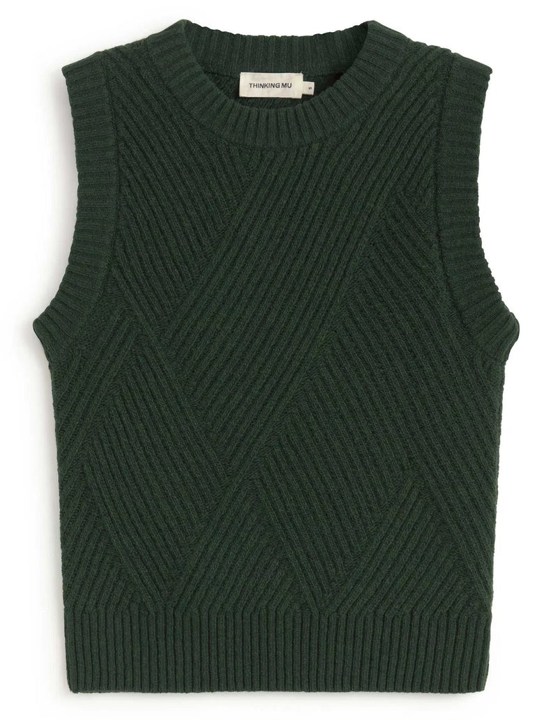 THINKING MU Kaia knitted wool vest green women