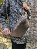 ANN KURZ Large fanny pack metallic metal grey women