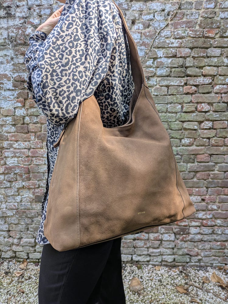 ANN KURZ Double zip hobo bag suede fango women