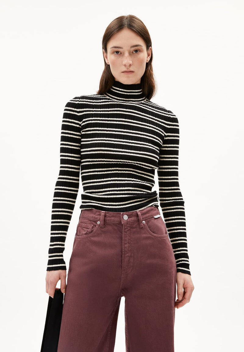ARMEDANGELS Alaania chiffron stripes longsleeve black oatmilk women