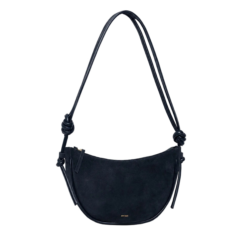 ANN KURZ Large half moon shoulder bag suede mix dark blue women
