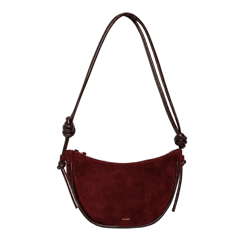 ANN KURZ Large half moon shoulder bag suede mix burgundy women