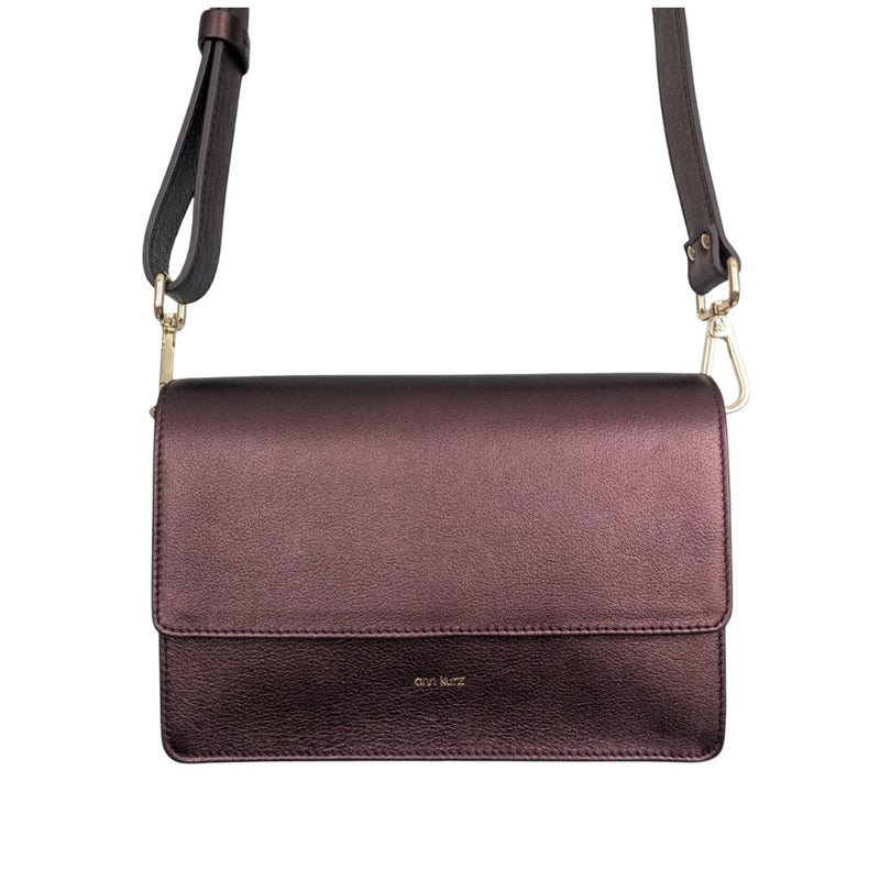 ANN KURZ Perfect square crossbody bag metallic burgundy women