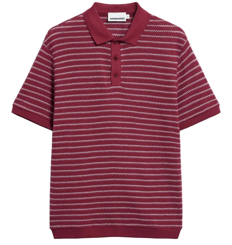 Red and white striped polo shirt on a white background