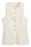 Beige vest with button details on a white background