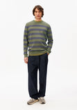ARMEDANGELS Loukaa fine stripe jumper fatigue green tinted navy men