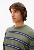 ARMEDANGELS Loukaa fine stripe jumper fatigue green tinted navy men
