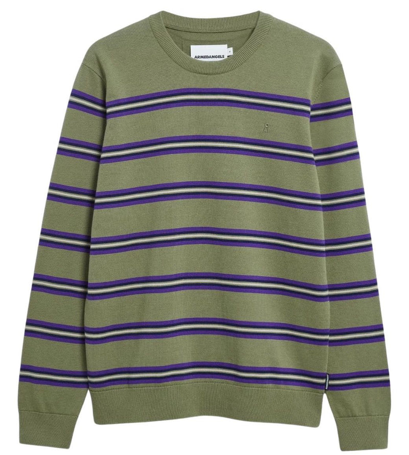 ARMEDANGELS Loukaa fine stripe jumper fatigue green tinted navy men