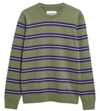ARMEDANGELS Loukaa fine stripe jumper fatigue green tinted navy men