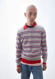 ARMEDANGELS Loukaa fine stripe jumper silver melange mars red men
