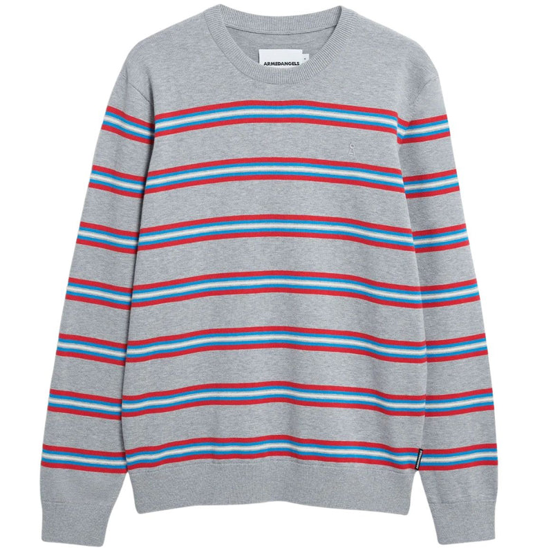 ARMEDANGELS Loukaa fine stripe jumper silver melange mars red men