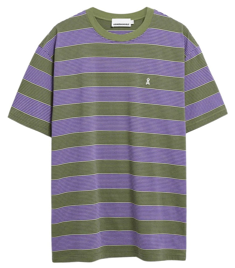 ARMEDANGELS Maarkos multi stripes t-shirt pungent purple fatigue green men