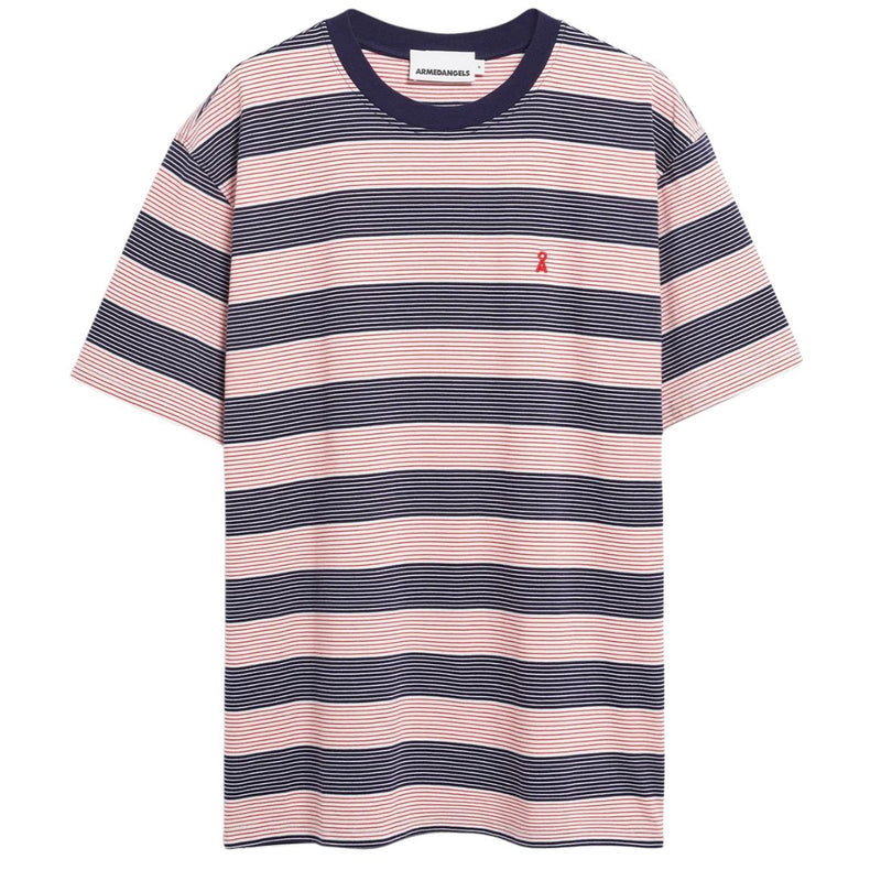 ARMEDANGELS Maarkos multi stripes t-shirt tinted navy oatmilk men