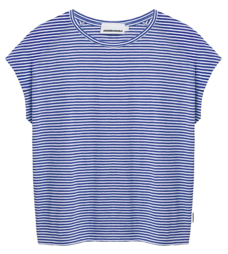 ARMEDANGELS Slub jersey stripe t-shirt oatmilk dynamo blue women
