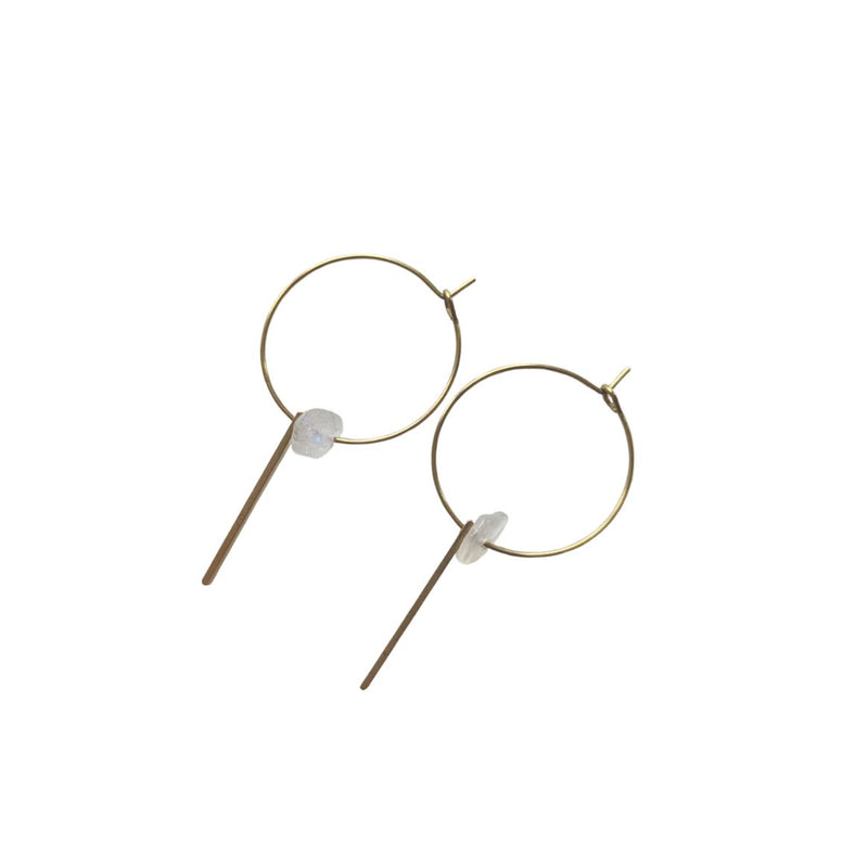 BRASSCAKE Moonstone and rod hoop earrings