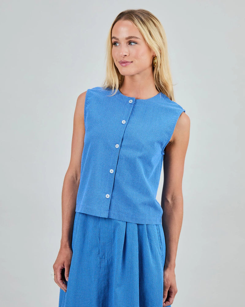 BRAVA Button up blouse blue checks women
