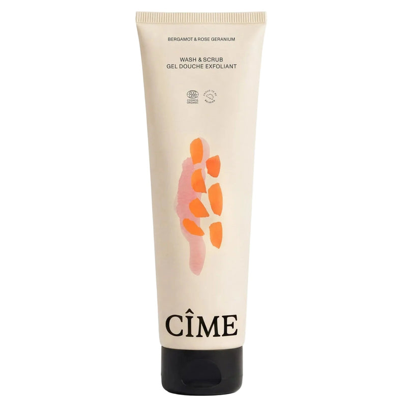 Tube of Cîme wash and scrub on a white background