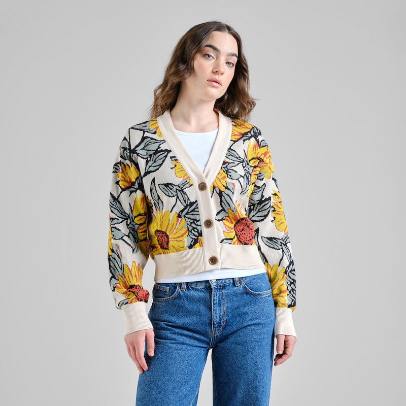 DEDICATED Kanan sunflower AOP cardigan vanilla white women
