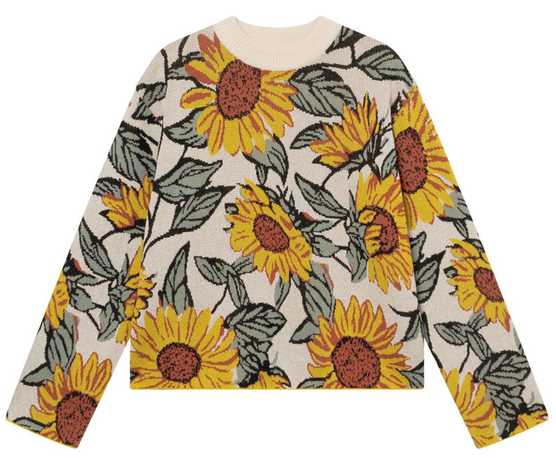 DEDICATED Limhamn sunflower AOP jumper vanilla white women