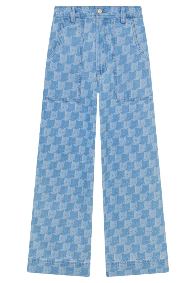 DEDICATED Vara denim pepita cats workwear pants light blue women