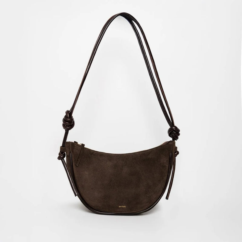 ANN KURZ Large half moon shoulder bag suede mix mocha women