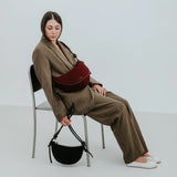 ANN KURZ Large half moon shoulder bag mix bordeaux women