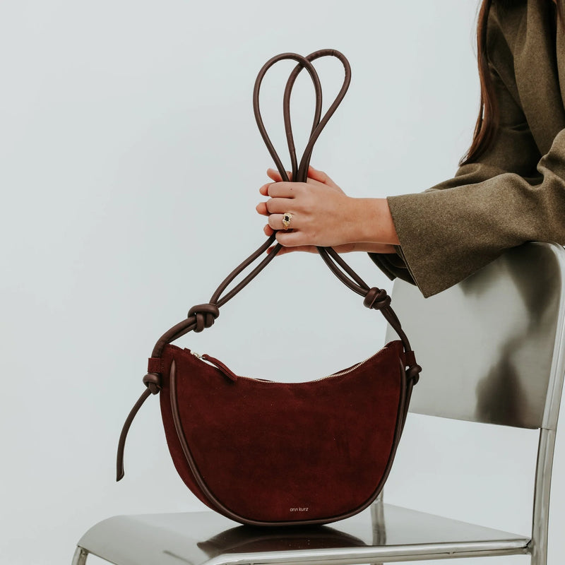 ANN KURZ Large half moon shoulder bag suede mix burgundy women