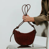 ANN KURZ Large half moon shoulder bag suede mix burgundy women