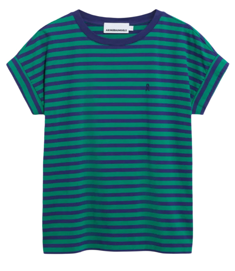 ARMEDANGELS Idaara stripes t-shirt emerald green blue noon women