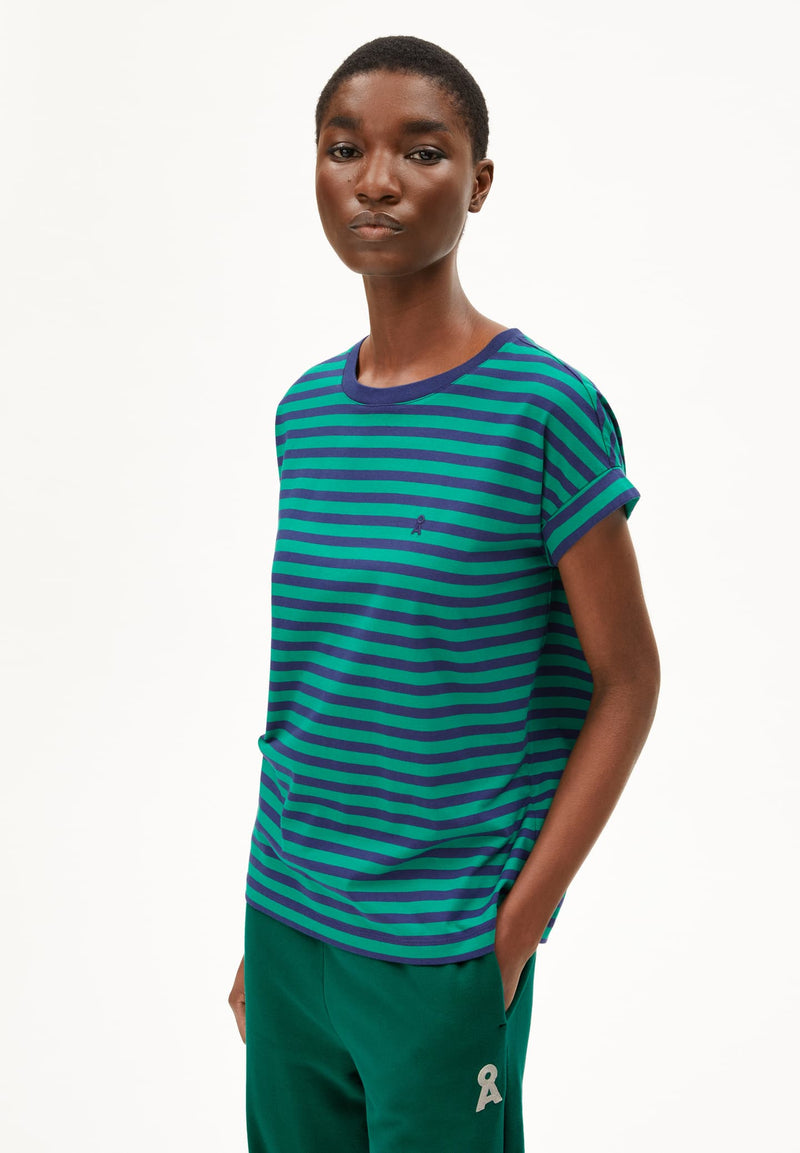 ARMEDANGELS Idaara stripes t-shirt emerald green blue noon women
