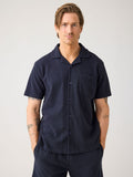 KCA 1090131 Relaxed bouclé short sleeve shirt 1412 night sky men