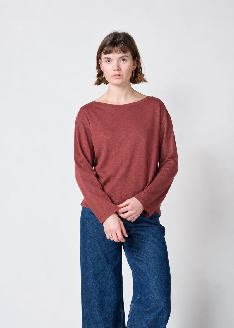 KLITMØLLER Mila wide neck long sleeve tee burgundy women