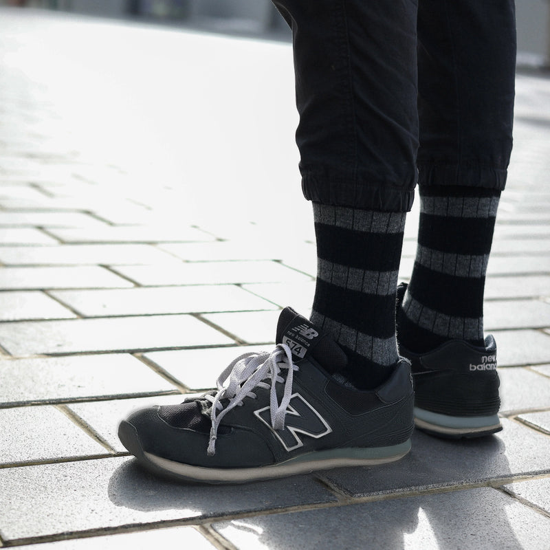 KLUE Merino wool socks striped black grey men