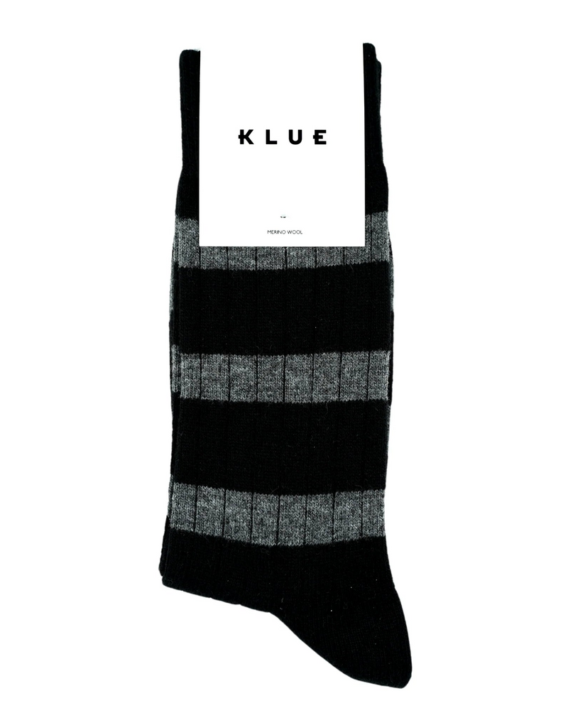 KLUE Merino wool socks striped black grey men