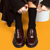 KLUE Pointelle fine rib knit socks black women