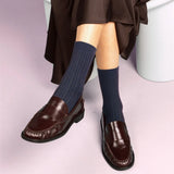 KLUE Pointelle fine rib knit socks navy women