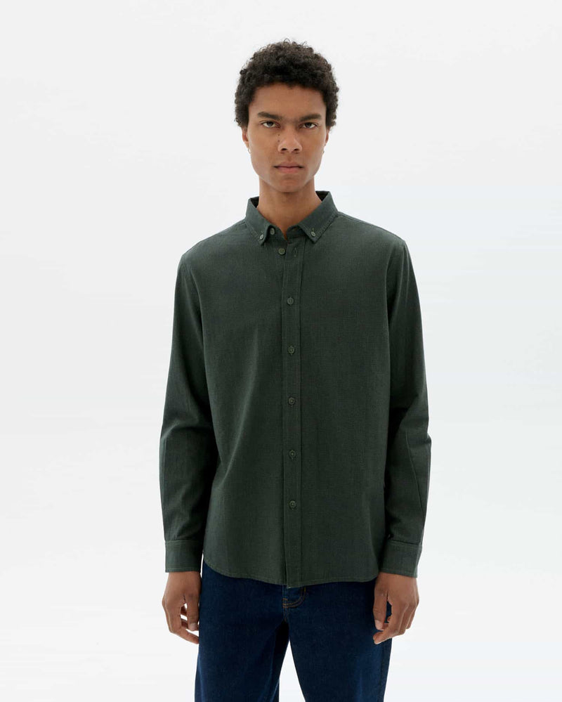 THINKING MU Ant shirt microchecks dark eucaliptus men