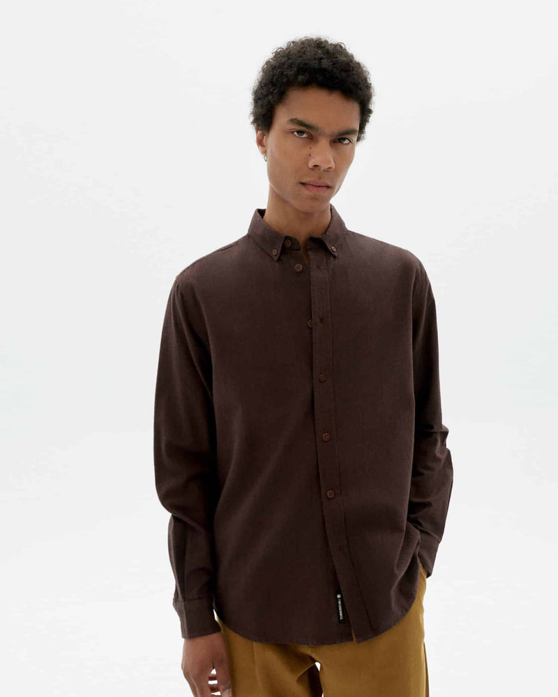 THINKING MU Ant shirt microchecks navy brown men