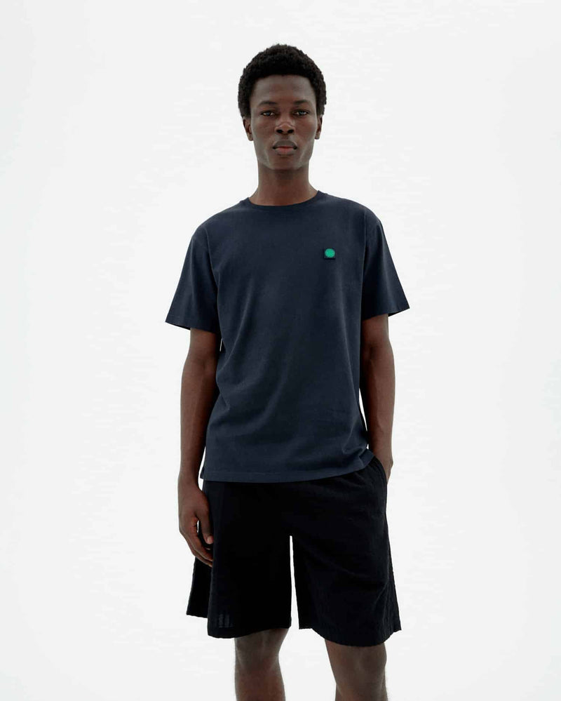 THINKING MU Sol contrast t-shirt navy men